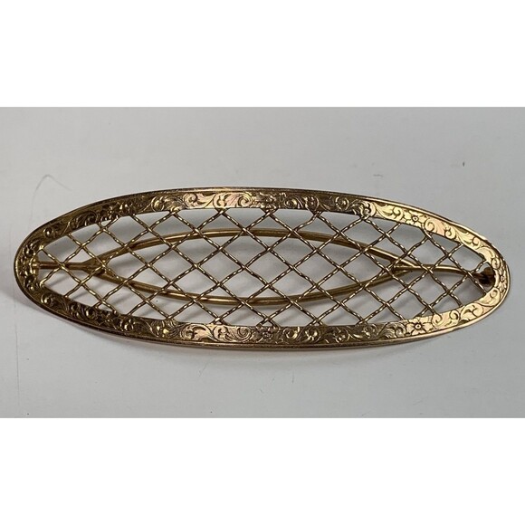 Antique 14k Gold Hair Barrette Victorian Edwardian 13 Grams Ornate Lattice 3.5” main image 8